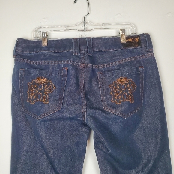 Express Jeans 12 Stella Bootleg Vintage Denim Metallic Sheen Embroidered Bootcut - Picture 9 of 12
